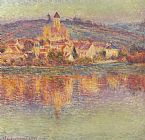 Famous Sunset Paintings - Vetheuil at Sunset